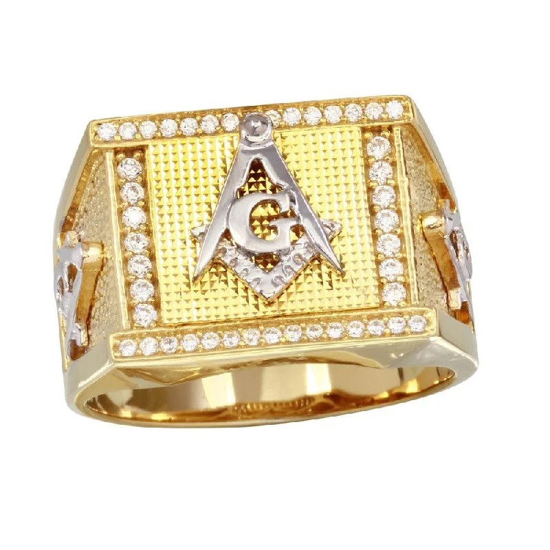 Ladies rings wedding accessories-Gold Plated 925 Sterling Silver Square Masonik Symbol Ring - GMR00243GR