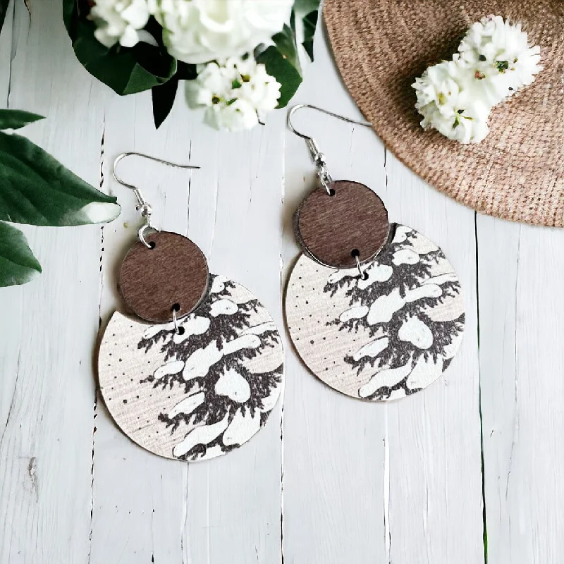 Ladies rings latest designs-Wooden Snowy Trees Drop Earrings