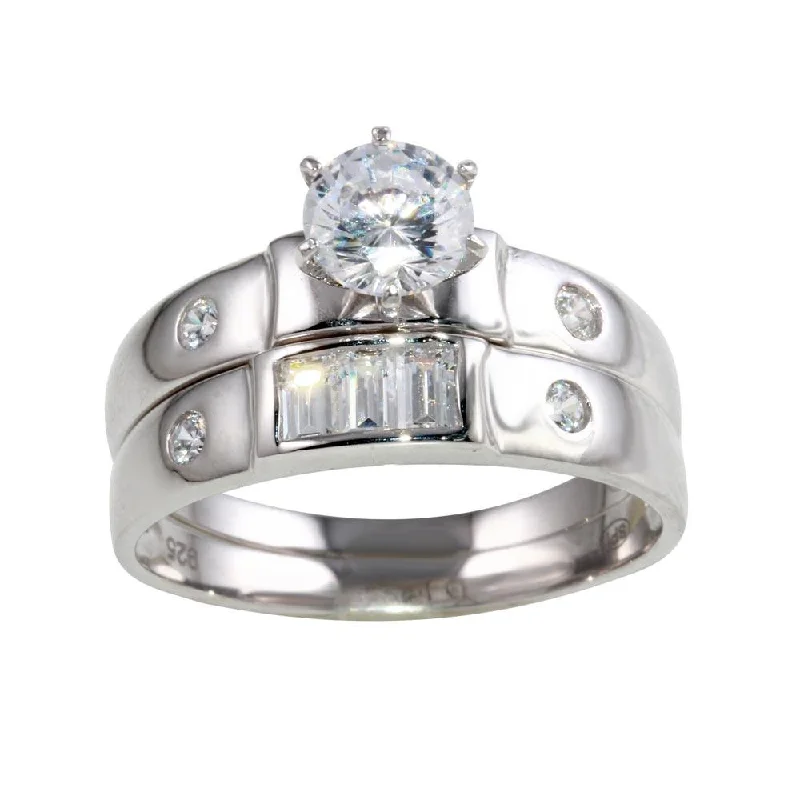 Ladies rings thumb designs-Rhodium Plated 925 Sterling Silver Double Stack CZ Ring - GMR00118